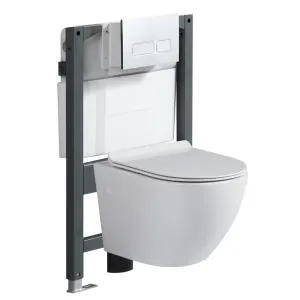 Modern Wall Mounted Toilet Rimless Ceramic Wall Hung WC with Concealed Cistern for Hotel Bathroom（E0006-0001）