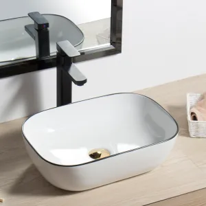 Black Rim Rectangle Ceramic Art Basin Countertop Vessel Sink with Matte Black Faucet for Modern Bathroom（E0006-0005）