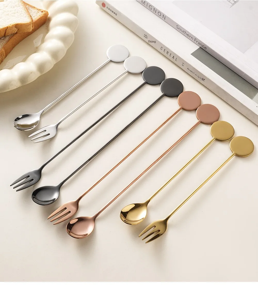 304 Stainless Steel Coffee Spoon Long Handle Stirring Spoon Round Head Tea Spoon Milk Tea & Dessert Spoon Reusable Metal Bar Spoon(A0009-0001)