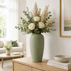 Modern Striped Ceramic Garden Vase, Pedestal Tabletop Flower Vase for Home & Garden Decor, Eco-Friendly Decoration with Custom Logo（D0004-0003）