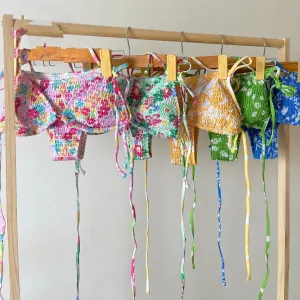 Custom Print Triangle Bikini Set Smocked Swimsuit Two Piece Bathing Suit for Women（I0004-0001）