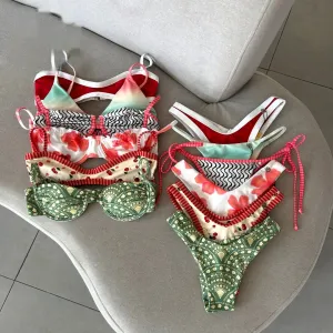 Plus Size Bikini Set Striped Plaid Patchwork Swimsuit Two Piece Swimwear for Women（I0004-0007）