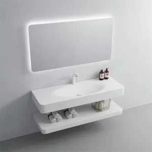 Luxurious Artificial Stone Wall Mounted Bathroom Vanity Double Storage with Frameless LED Smart Mirror for Villa（E0005-0009）