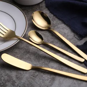 Gold Stainless Steel Cutlery Set 6-Piece Korean Flatware Set with Spoon Fork & Butter Knife Luxury Tableware Gift Set（A0010-0003）