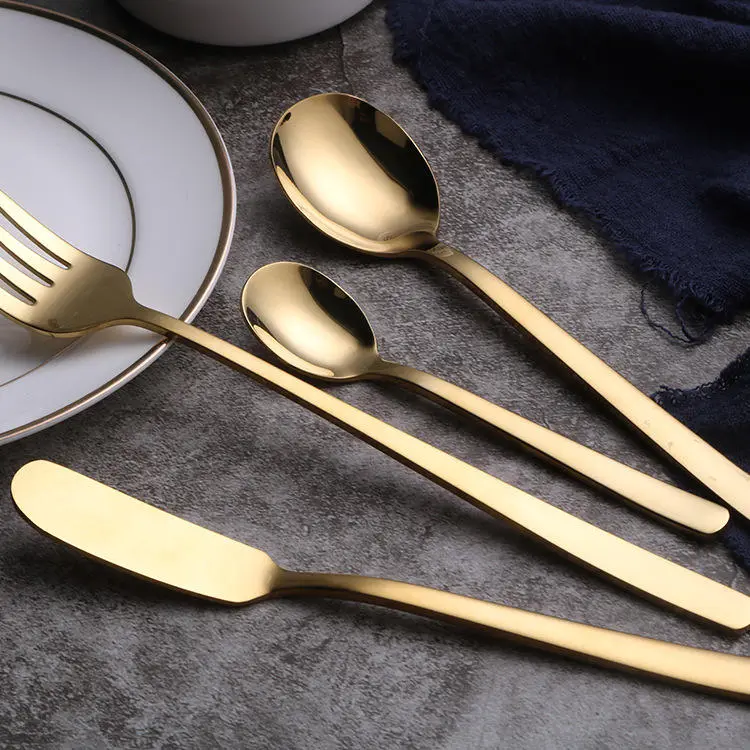 Gold Stainless Steel Cutlery Set 6-Piece Korean Flatware Set with Spoon Fork & Butter Knife Luxury Tableware Gift Set（A0010-0003）