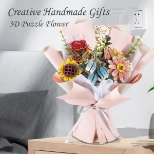 3D Wooden Flower Puzzle Kit DIY Wooden Flower Model Building Set Creative Wooden Construction Toy Home Decor Craft Gift(S0003-0001)