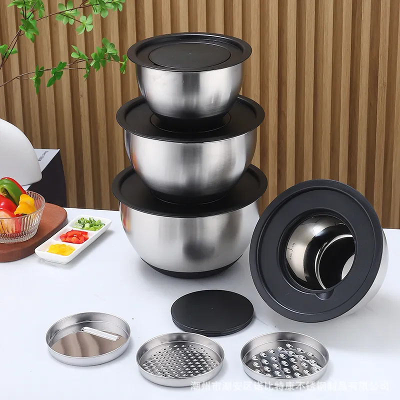 Stainless Steel Kitchen Mixing Bowls Food Safe Salad Bowl Set for Fruits and Vegetables Durable Easy-Clean Stackable Food Preparation Bowls（B0010-0001）
