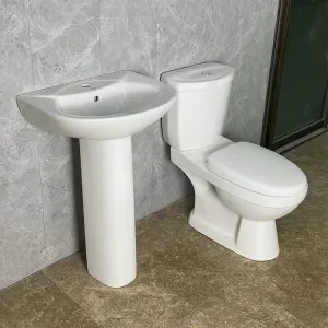 Washdown Two Piece Ceramic Twyford Water Closet Commode with Pedestal Basin Set Sanitary Ware for Apartment Hotel（E0005-0007）