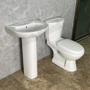 Washdown Two Piece Ceramic Twyford Water Closet Commode with Pedestal Basin Set Sanitary Ware for Apartment Hotel（E0005-0007）