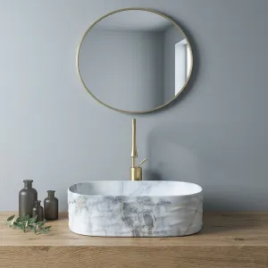 Modern Artistic Oval Ceramic Bathroom Sink Vessel Wash Basin with Lever Faucet for Hotel & Vanity(E0004-0004)