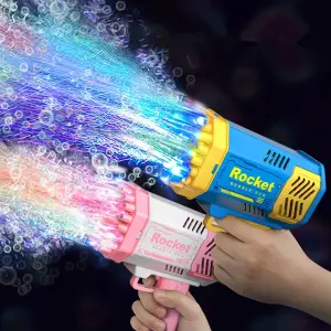 Rechargeable Rocket Bubble Machine for Kids 69 Holes Automatic Bubble Gun Electric Bubble Blower Toy for Outdoor Play Summer Bubble Toy Gift（S0007-0001）