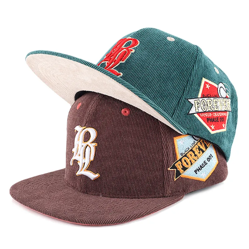 Custom 5 Panel Corduroy Snapback Cap with 3D Embroidery Flat Brim Hip Hop Baseball Hat 100% Corduroy Adjustable Streetwear Cap（O0002-0002）