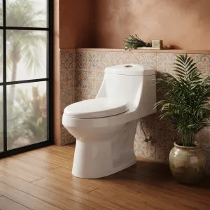 Water Saving One Piece Ceramic Toilet S Trap Commode WC for Apartment Hotel Sanitary Ware（E0006-0004）