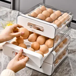 Stackable Refrigerator Egg Storage Container with Pull-Out Drawer Clear Egg Holder Organizer Box for Kitchen Fridge Storage and Organization（B0012-0002）