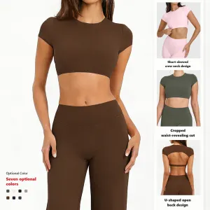 Women&rsquo;s 2 Piece Workout Set Flare Leggings & Long Sleeve Top Butt Lift Gym Outfit High Waist Wide Leg Fitness Activewear Set（N0002-0001）