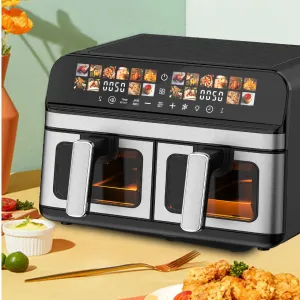 9L Dual Basket Air Fryer 1700W Digital Air Fryer with Viewing Window and Color Screen Removable Handle Multi-Menu Electric Air Fryer for Home Kitchen（B0011-0003）