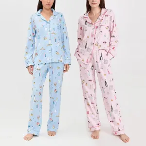 Organic Cotton Women Pajama Set Classic Long Sleeve Sleepwear Set Custom Loungewear Homewear Two Piece Pajamas for Women（M0003-0001）