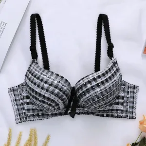 Good Quality Pretty Wholesale Hot Checkered Pattern Back Buckle Ladies Underwear Women Bra（H0004-0009）
