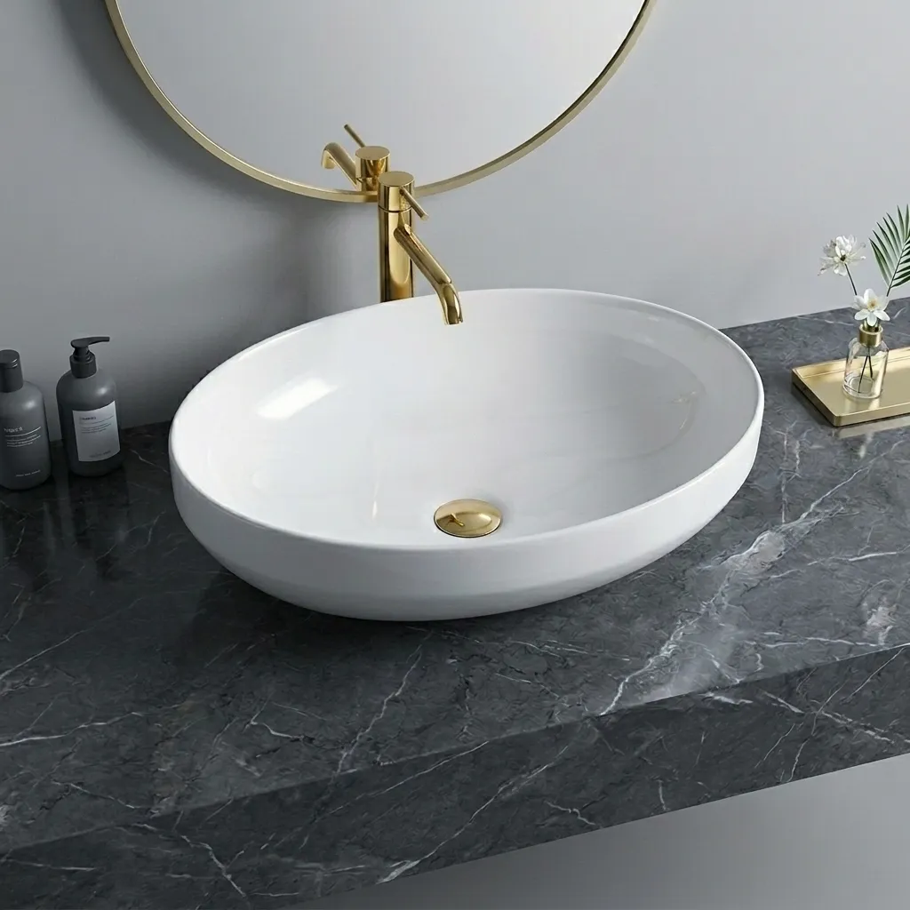 Modern Oval Ceramic Bathroom Sink Artistic Vessel Wash Basin for Countertop Vanity(E0004-0003)