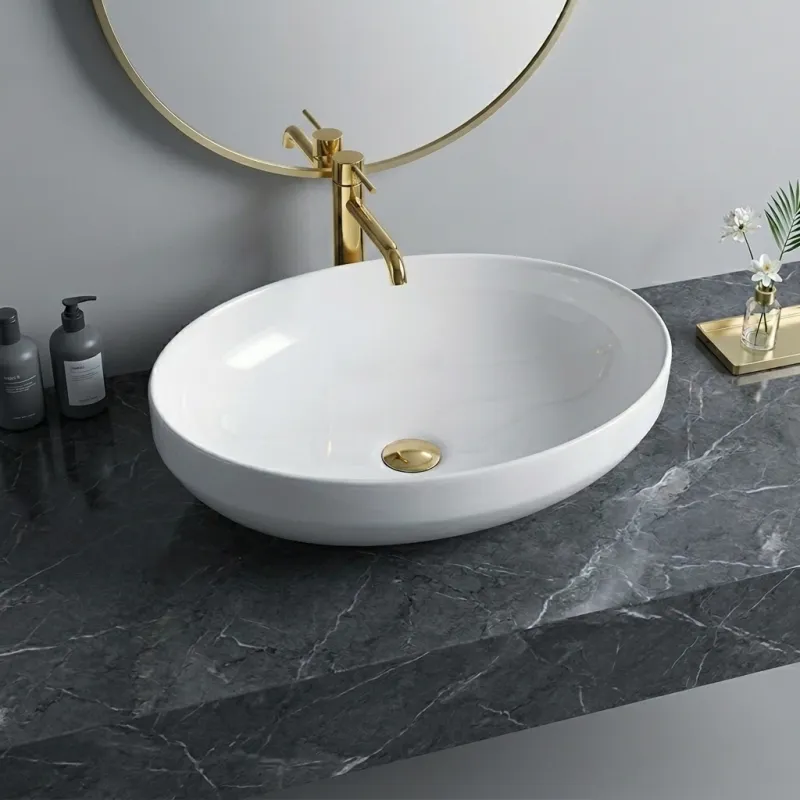 Modern Oval Ceramic Bathroom Sink Artistic Vessel Wash Basin for Countertop Vanity(E0004-0003)
