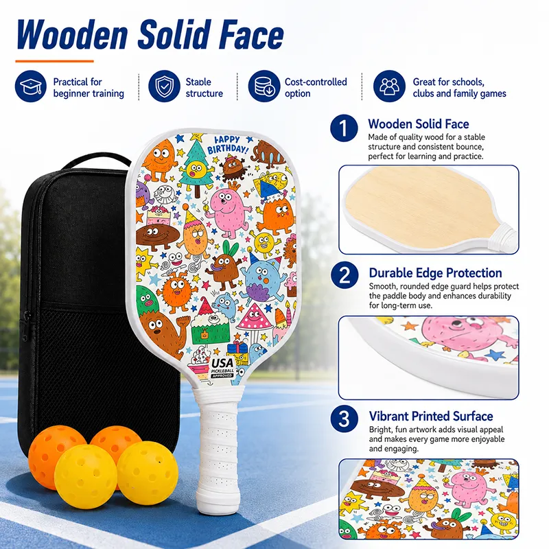 Kids Wooden Pickleball Paddle Set Outdoor Family Game Toy for Children Custom Printed Paddle Racket Christmas Birthday Gift for Kids Sports Toys（Q0005-0001）