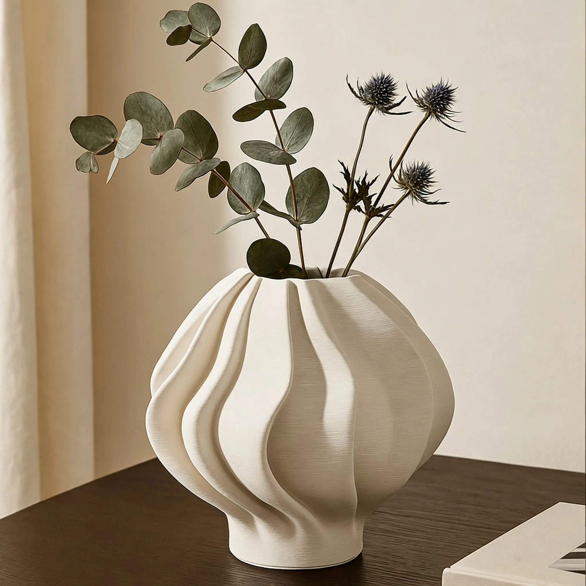 Nordic Ceramic Vase Modern Scandinavian Decorative Flower Vase for Home Decor Minimalist Tabletop Vase for Living Room Bedroom and Office（D0005-0001）