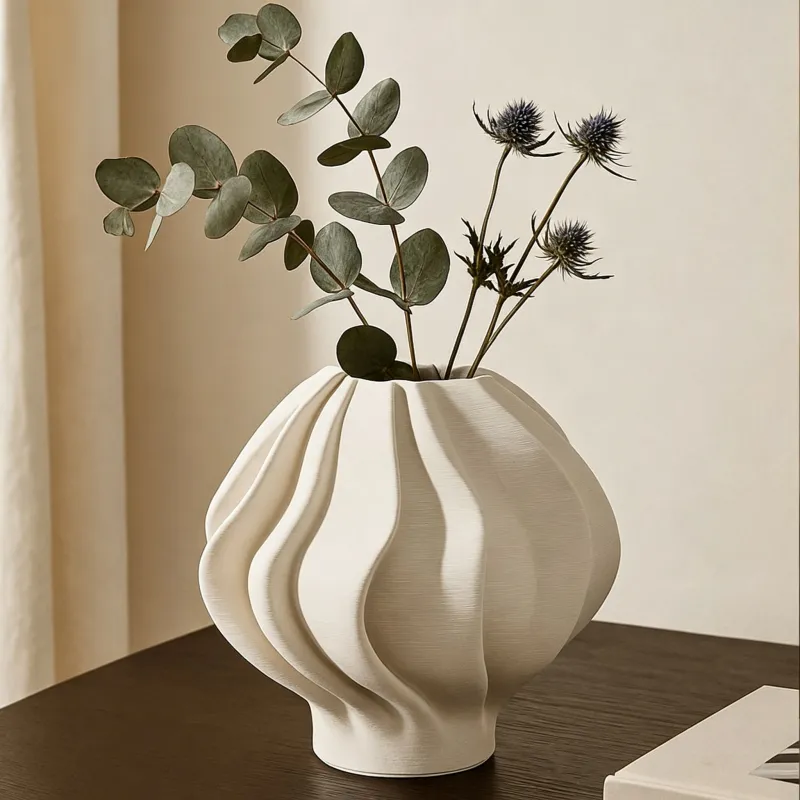 Nordic Ceramic Vase Modern Scandinavian Decorative Flower Vase for Home Decor Minimalist Tabletop Vase for Living Room Bedroom and Office（D0005-0001）