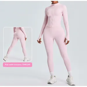 Custom Logo Lightweight Yoga Set for Women Breathable Slim Fit Jacket & High Waisted Pants 2 Piece Workout Outfit Activewear Gym Fitness Set（K0002-0001)