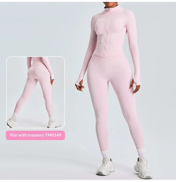Custom Logo Lightweight Yoga Set for Women Breathable Slim Fit Jacket & High Waisted Pants 2 Piece Workout Outfit Activewear Gym Fitness Set（K0002-0001)
