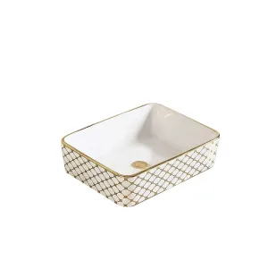 Luxury Gold Honeycomb Ceramic Art Basin Rectangle Countertop Sink Golden Rim for Hotel Villa（E0006-0006）