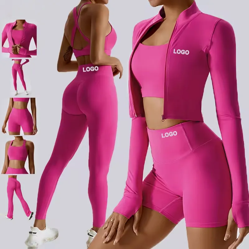 Women&rsquo;s 2 Piece Workout Set Long Sleeve Fitness Jacket & High Waist Leggings Slim Fit Gym Activewear Outfit for Running Yoga & Training（N0003-0001）