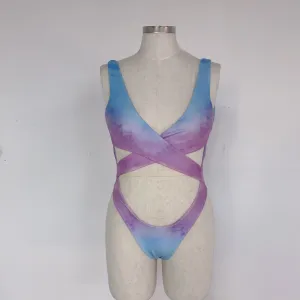 Ombre Print Cutout One Piece Swimsuit High Leg Monokini Bathing Suit（I0004-0008）