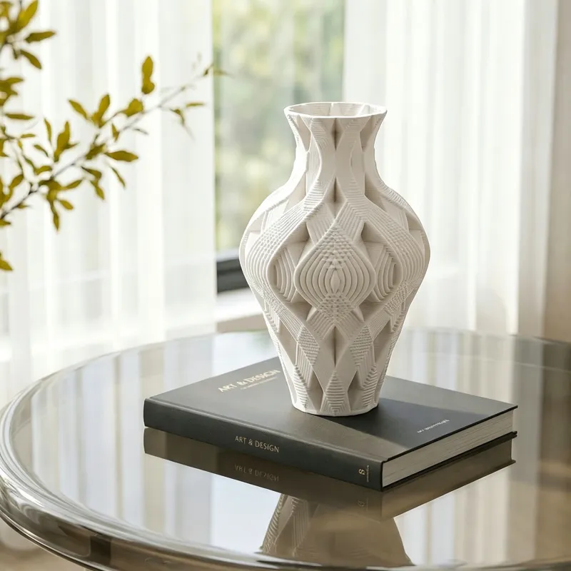 3D Printed Ceramic Vase Modern Hollow Decorative Flower Vase for Home Decor Openwork Tabletop Vase for Contemporary Interior Styling（D0005-0005）