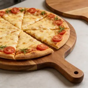 Solid Acacia Wood Pizza & Cheese Serving Board with Handle Wooden Cutting Board for Bread Fruit & Food Preparation Platter（B0006-0003）