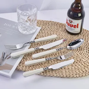 Luxury Stainless Steel Cutlery Set with Wood Grain Handle Mirror Polish Silverware Flatware Set Heavy Duty Kitchen Utensil Set Elegant Gift Tableware（A0004-0001）