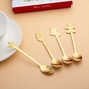 Christmas Gold Stainless Steel Spoon Set Festive Coffee & Dessert Spoons Holiday Tableware Elegant Metal Gift Spoon Set(A0010-0001)