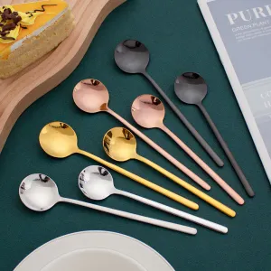 Gold Black Stainless Steel Spoon Set Food Grade Round Dessert Spoon Yogurt Salad Coffee Tea Spoon Premium Reusable Tableware（A0010-0004）