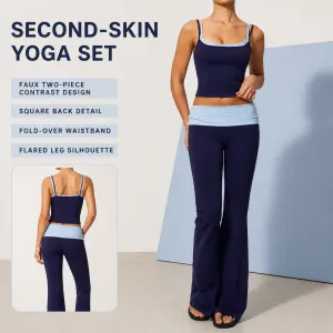 Premium Custom Color Block Yoga Set for Women Workout Tank Top & High Waisted Flare Pants Activewear Gym Fitness Outfit（K0001-0002）