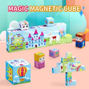 3D Magnetic Cube Building Blocks Toy Interactive Magic Magnet Blocks Game Creative STEM Puzzle Toy for Kids and Toddlers(P0002-0003)
