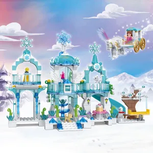 DIY Princess Ice Castle Building Blocks Set Creative Girls Castle Construction Toy Kids STEM Building Block Kit Frozen Style Palace Toy Gift（S0006-0002）