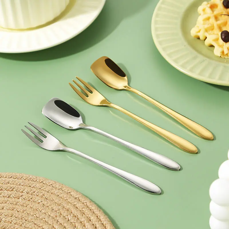 304 Stainless Steel Ice Cream Scoop & Dessert Fork Set Gold Deep Bowl Spoon Watermelon Scoop Reusable Dessert Utensils（A0007-0003）