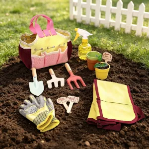 Kids Gardening Tool Set with Apron & Gloves Outdoor Garden Planting Kit for Toddlers Children Garden Tools Kit with Tote Bag Shovel, Rake, Trowel, Scissors(Q0004-0001)