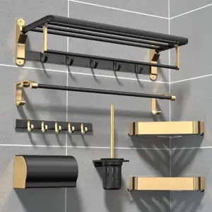 Modern Black Gold Bathroom Accessories Set Wall Mounted Bathroom Hardware with Towel Bar & Toilet Paper Holder（G0002-0001）