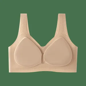 HY Ice Silk Seamless Wireless Bra Fixed Padded Push up V Neck Wide Strap Back Cross Support Breathable Traceless Bra（H0005-0003）