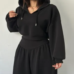Women&rsquo;s 2 Piece Hoodie and Jogger Set Cropped Pullover Hoodie with High Waist Sweatpants Casual Lounge Activewear Outfit for Fitness & Streetwear（N0003-0003）