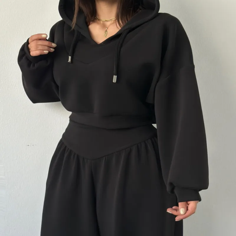 Women&rsquo;s 2 Piece Hoodie and Jogger Set Cropped Pullover Hoodie with High Waist Sweatpants Casual Lounge Activewear Outfit for Fitness & Streetwear（N0003-0003）