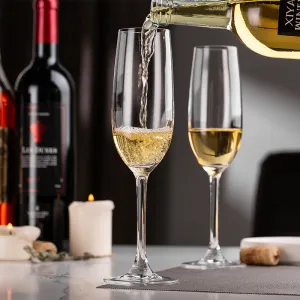 Lead-Free Crystal Wine Glasses Clear Stemmed Champagne Glasses Elegant Crystal Champagne Flutes for Wedding Party and Home Dining（C0003-0001）