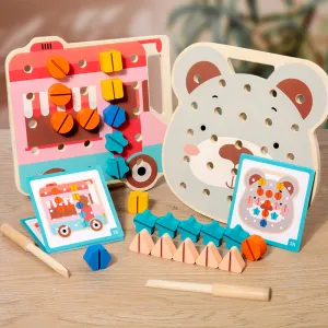 Montessori Wooden Screw Toy Set for Kids Nuts & Bolts Assembly Learning Toy Shape Matching Hand-Eye Coordination Educational Toy for Toddlers（P0001-0003）