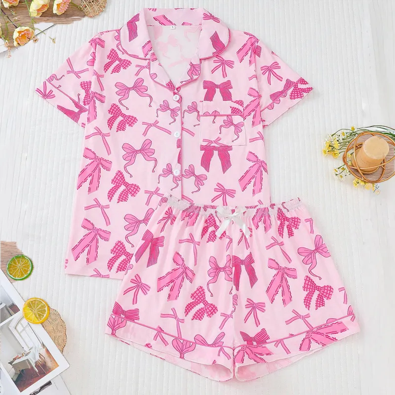 Custom Printed Women Pajama Set Soft Silky Sleepwear Two Piece Pajamas Smooth Touch Lounge Nightwear Set for Women（M0001-0001）
