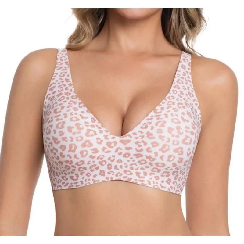 Wireless Seamless Leopard Print Jelly Bra for Women Breathable Deep V Push Up Everyday Bra Comfortable No Underwire Lingerie XXL/XXXL Plus Size Support Bra（H0003-0002）